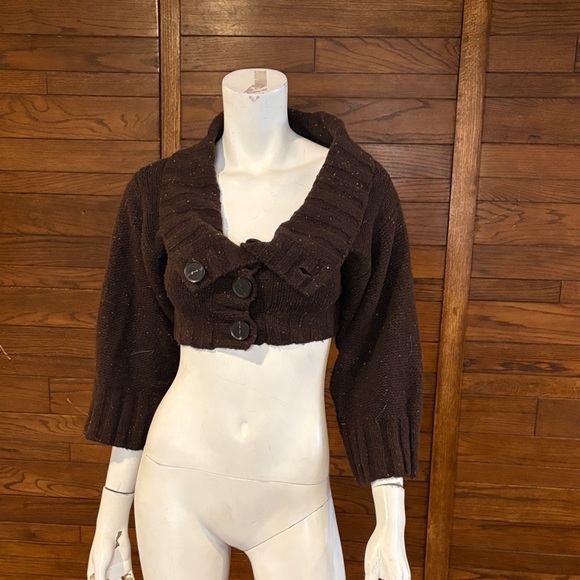 Kenar Sweaters - Kenar Chocolate Brown Cropped Sweater with Buttons